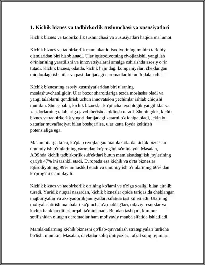 Kichik Biznes va Tadbirkorlikning Turlari hamda Shakllari 3