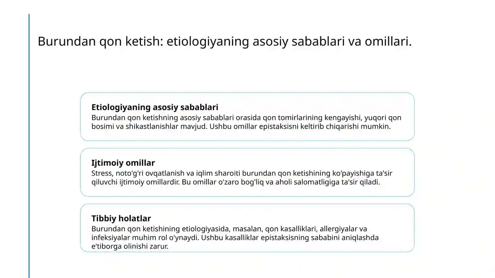 Burundan qon ketish etiologiyasi,klinikasi ,tashxisoti, differensial diagnostikasi, davolashi. 3