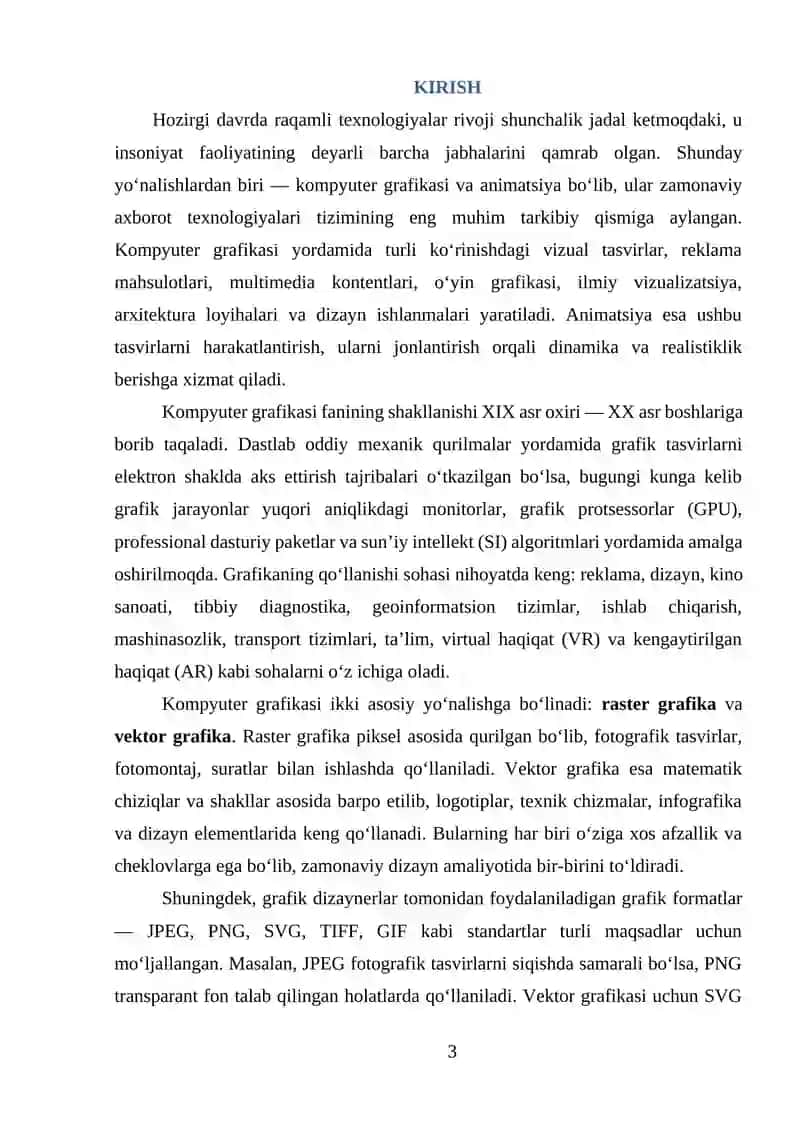 Kompyuter grafikasi va animatsiya dasturiy vositalari 3