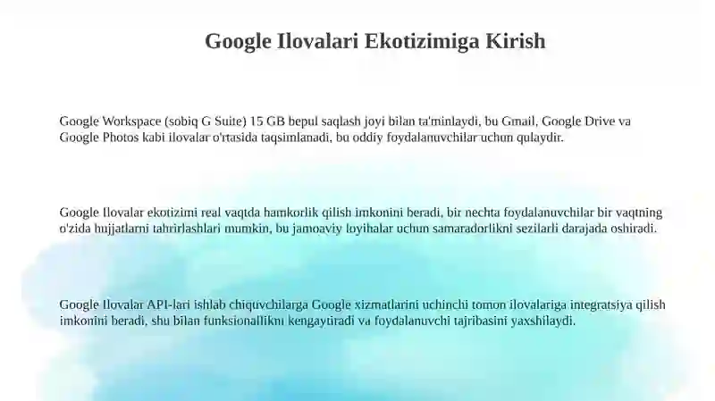 Google Ilovalari va Google Disk Asoslari 3