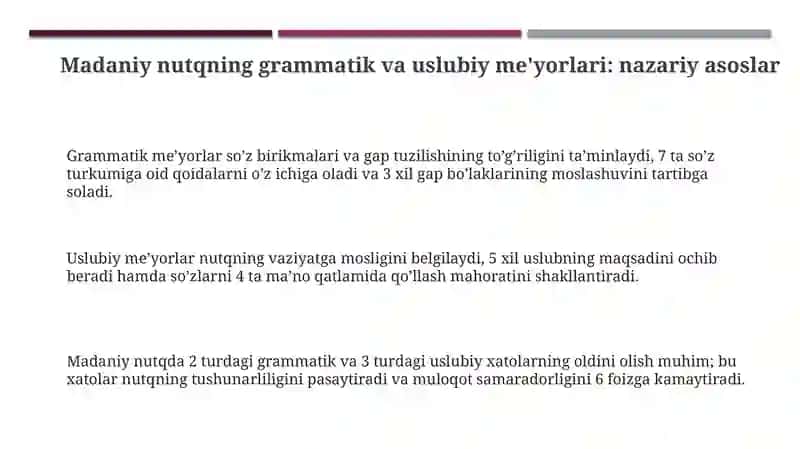 Madaniy nutqning grammatik va uslubiy me'yorlari bo'yicha mashq va topshiriqlar tayyorlash 3