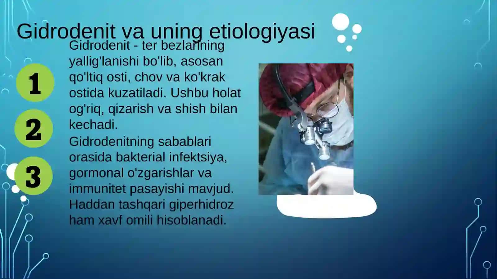 Gidrodenit, mastit, paraproktit, parotit, erizepiloid etiologiyasi, patogenezi 3
