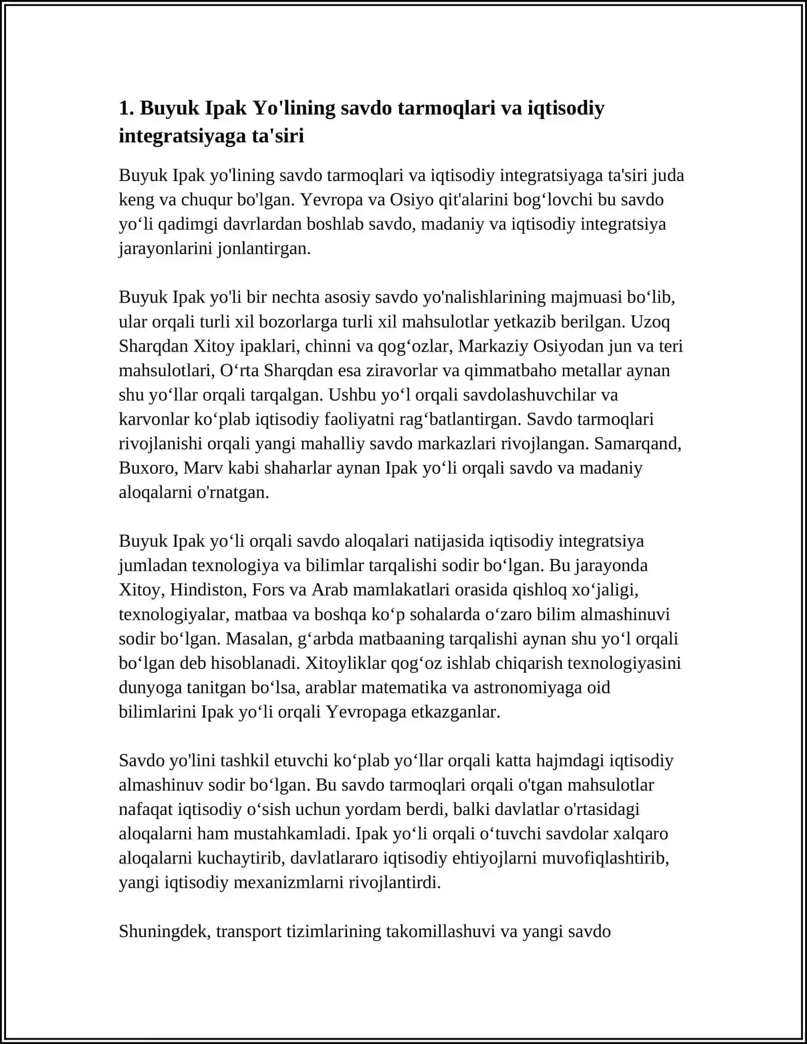 BUYUK IPAK YO'LINING IQTISODIY AHAMIYATI VA MADANIY TA'SIRI 3