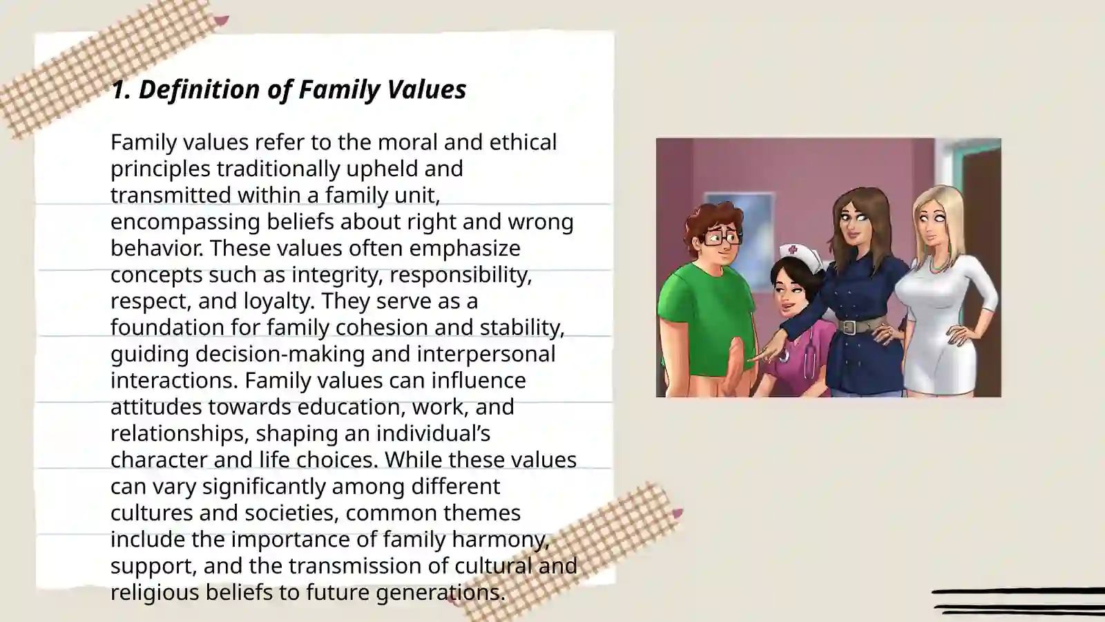 Preparation of a project work on family values 3