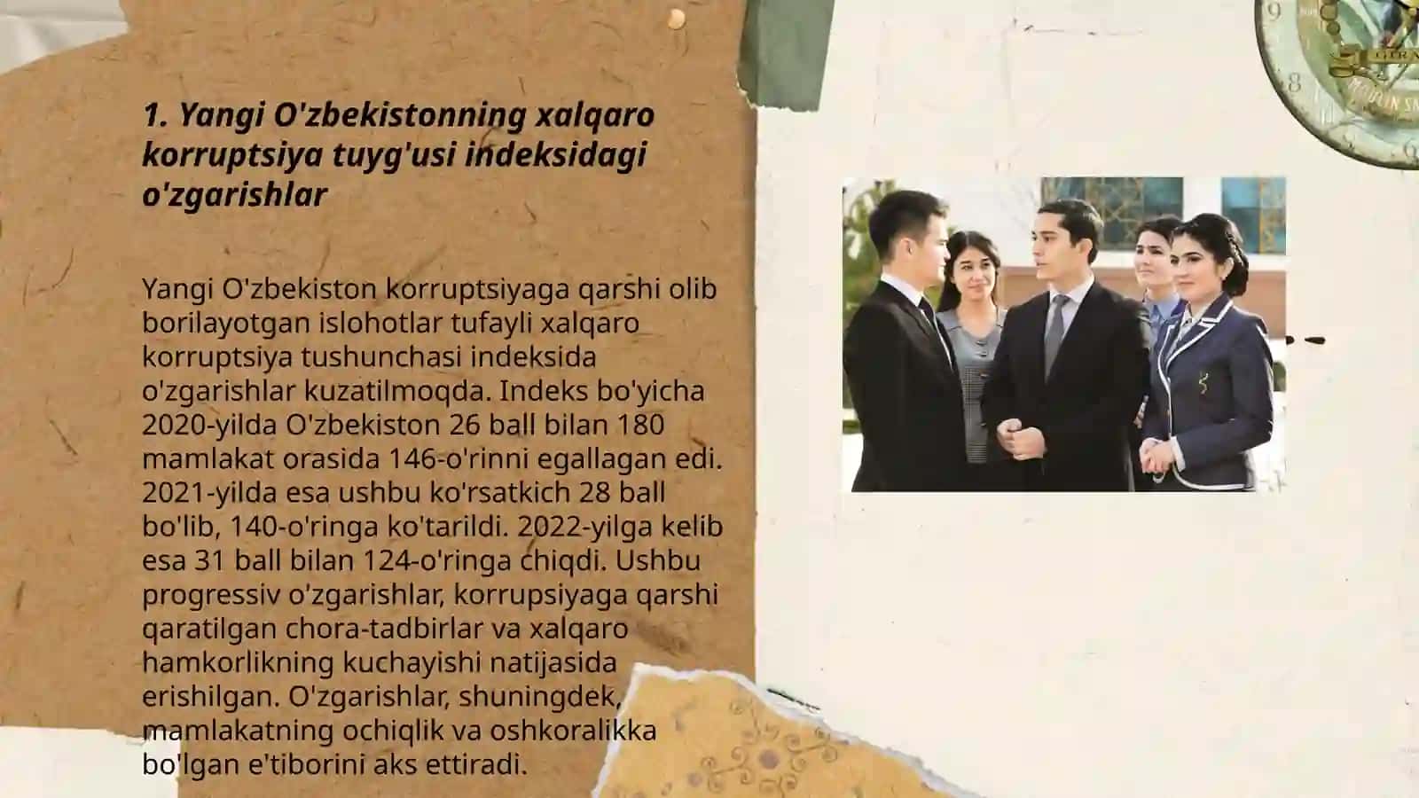 Yangi O'zbekistonning xalqaro korruptsiya tuyg'usi indeksidagi o'zgarishlar 3