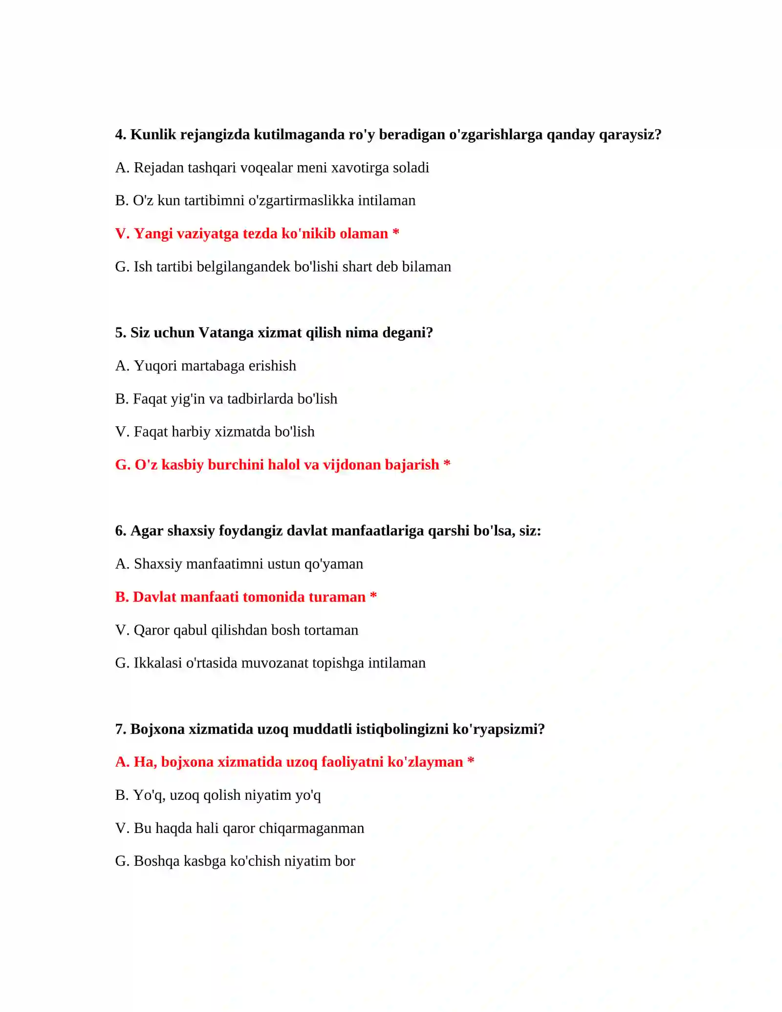 Bojxona ishga kirish imtihon testlari 3