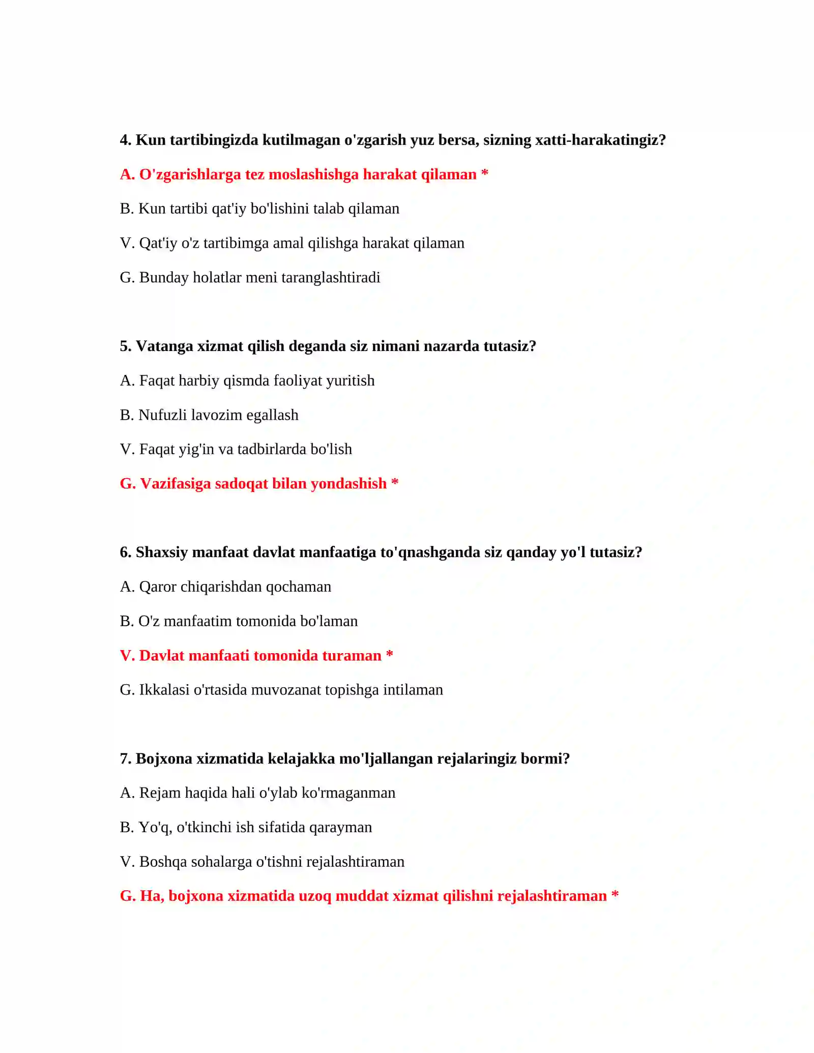 Bojxona ishiga kirish imtihon testlari 3