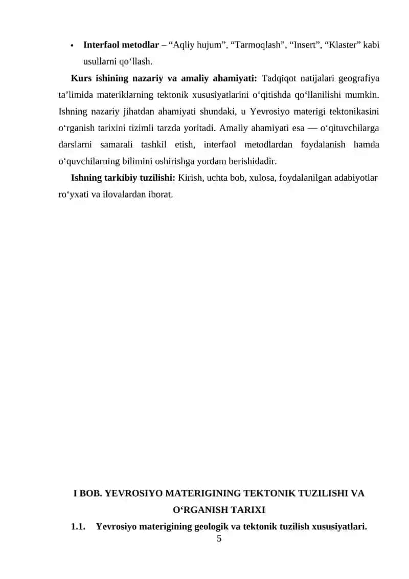 Yevrosiyo materigi tektonikasi,o‘rganish tarixi mavzusini o‘qitish metodikasi 3