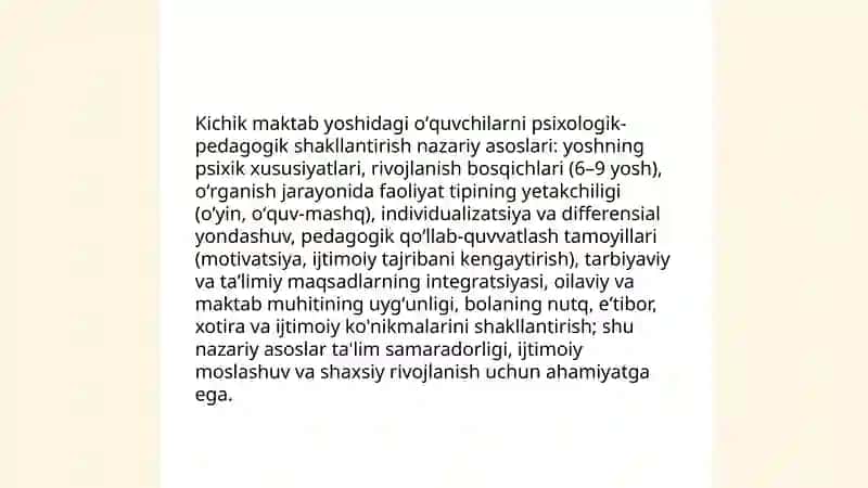 Kichik maktab yoshidagi oʻquvchilarni psixologik-pedagogik shakllantirishning ahamiyati 3