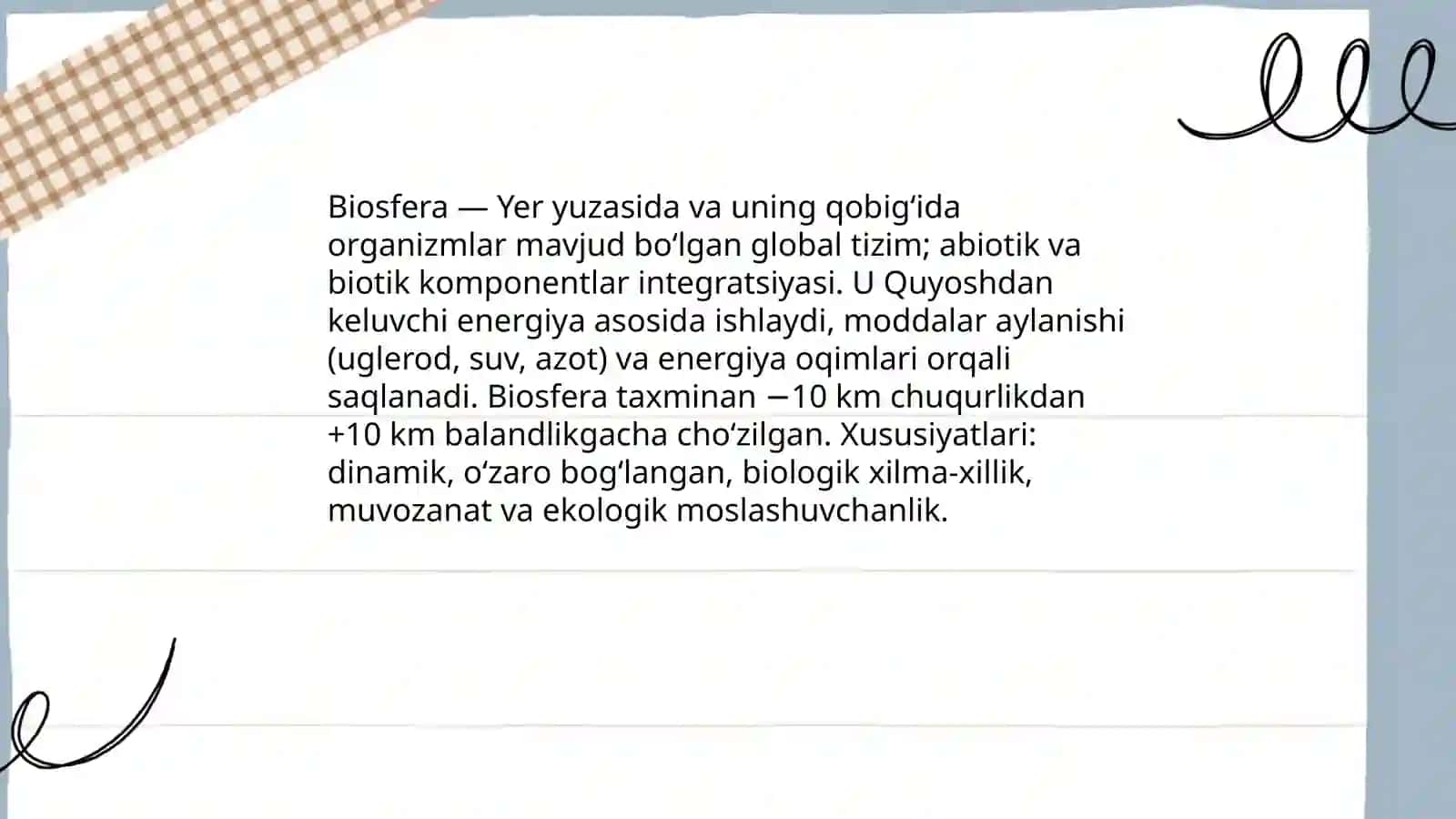 Biosfera, biosfera haqida ta'limot. Iqlim o'zgarishi va ekologik moslashuv Qurbanova Munisa 3