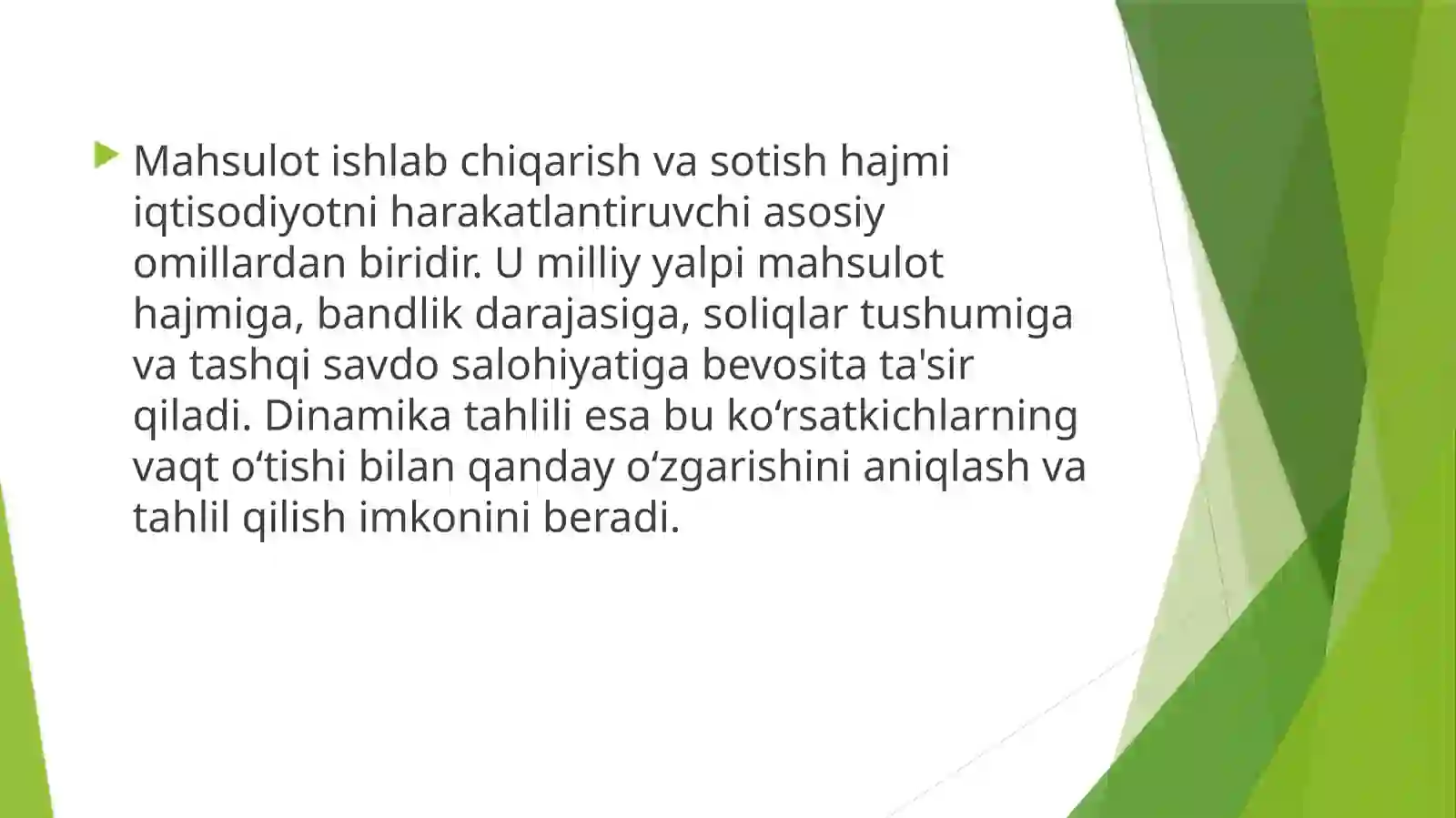 Mahsulot ishlabchiqarish va sotish hajmi dinamikasining tahlili 3