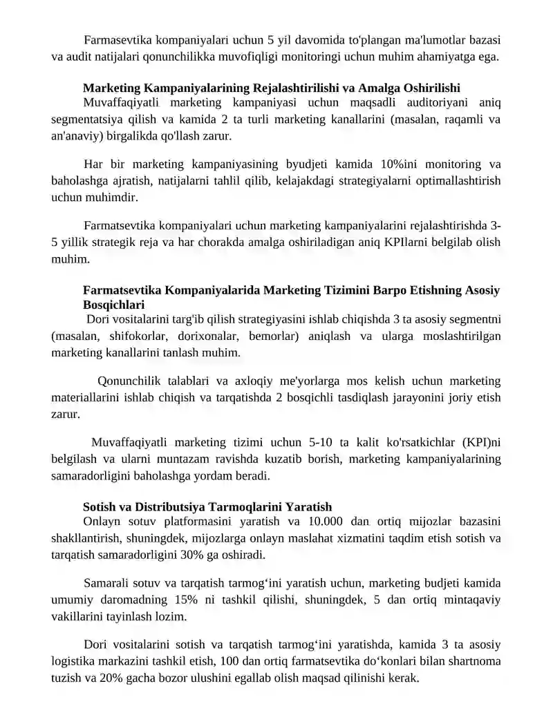Farmasevtik korxonalarida marketing tizimini tashkil etish 3