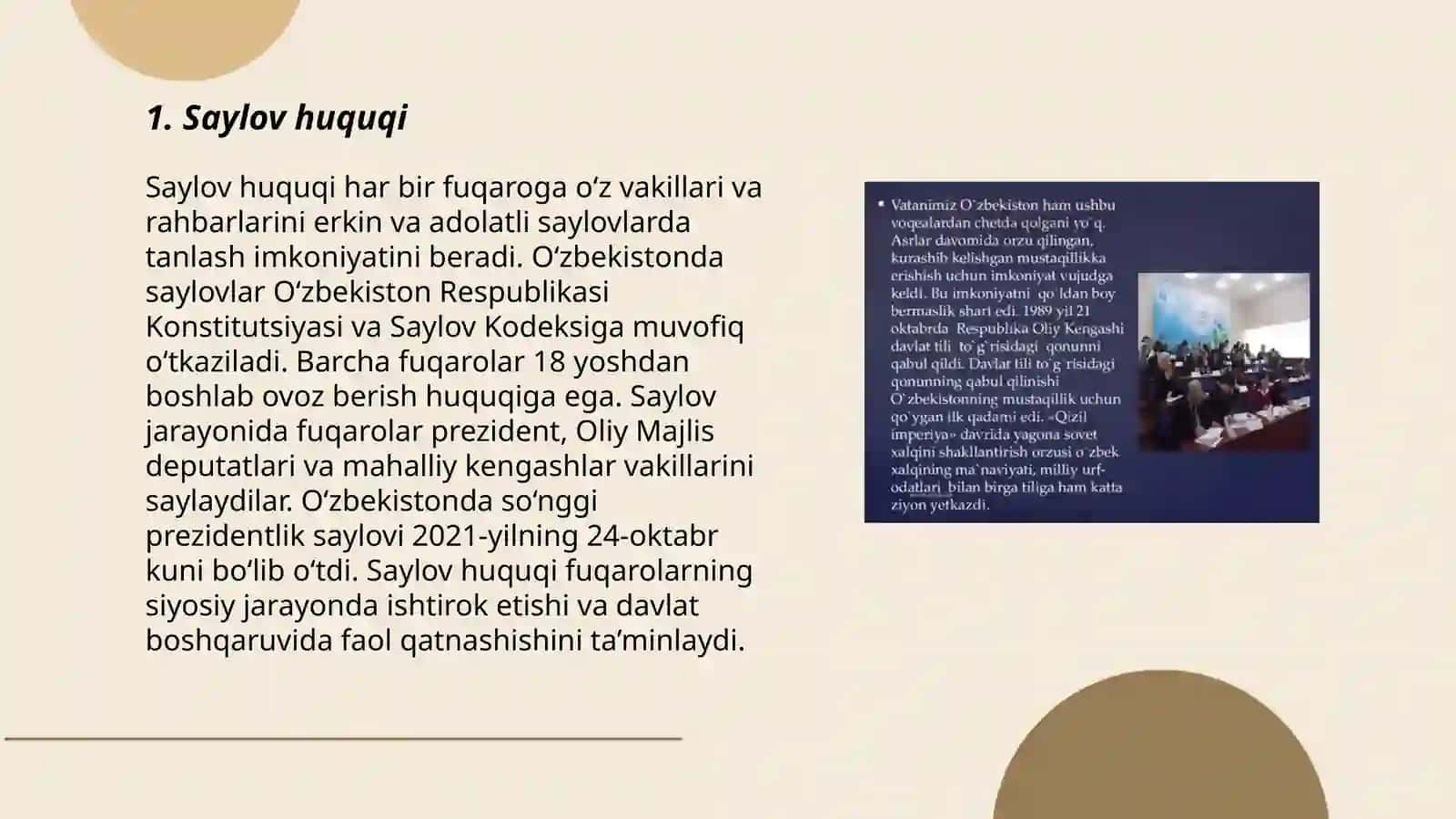 Fuqarolarning siyosiy huquqlari Va demokratik erkinliklari 3