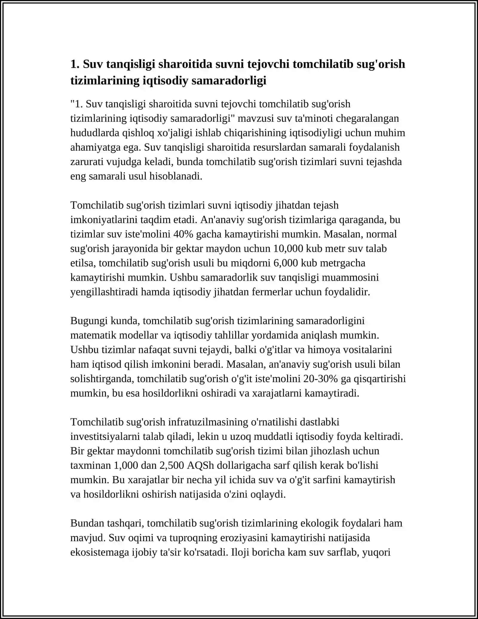 SUV TANQISLIGI SHAROITIDA SUVDAN SAMARALI FOYDALANISH IQTISODIYOTI 3