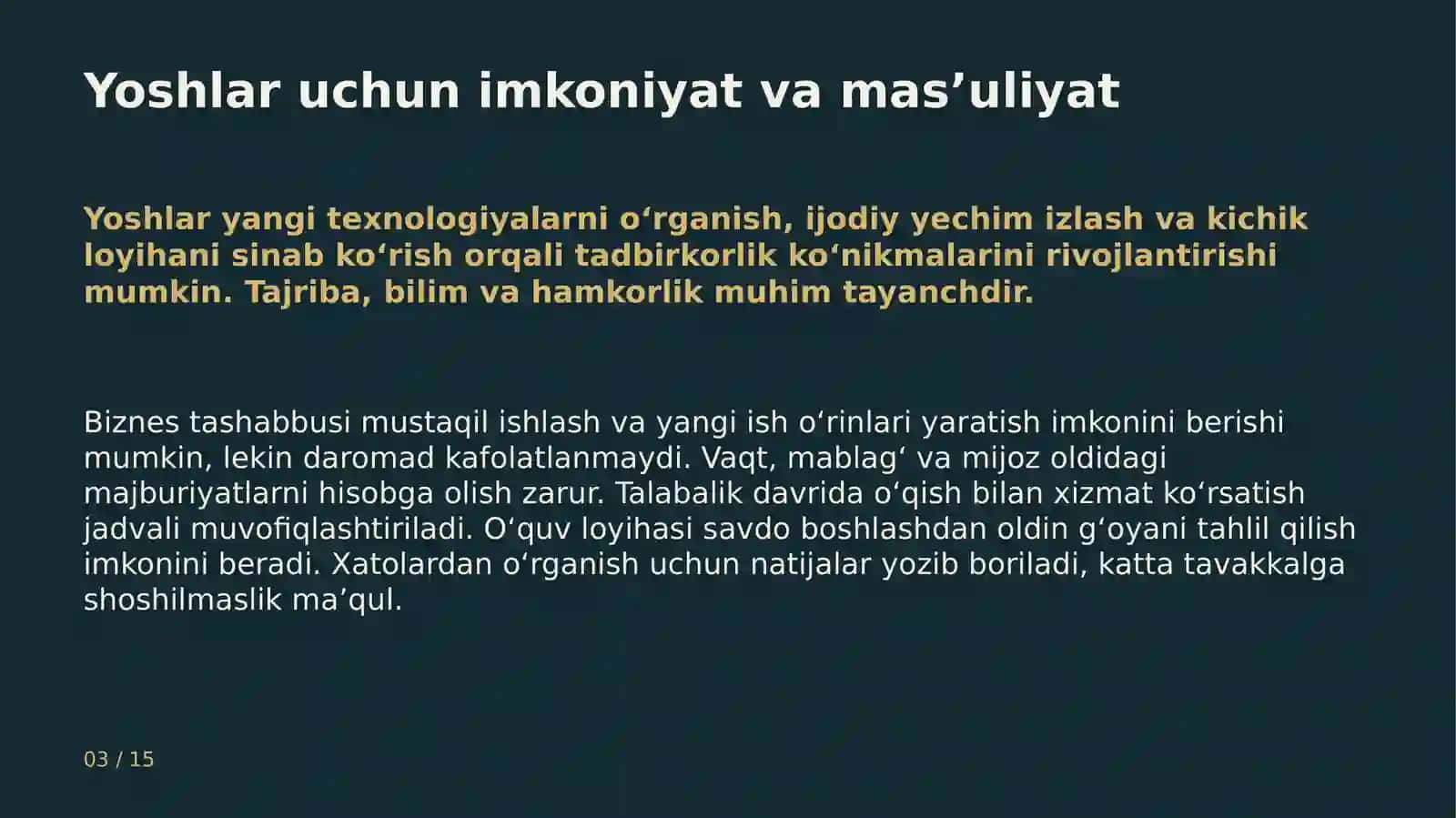Yoshlar va tadbirkorlik 3