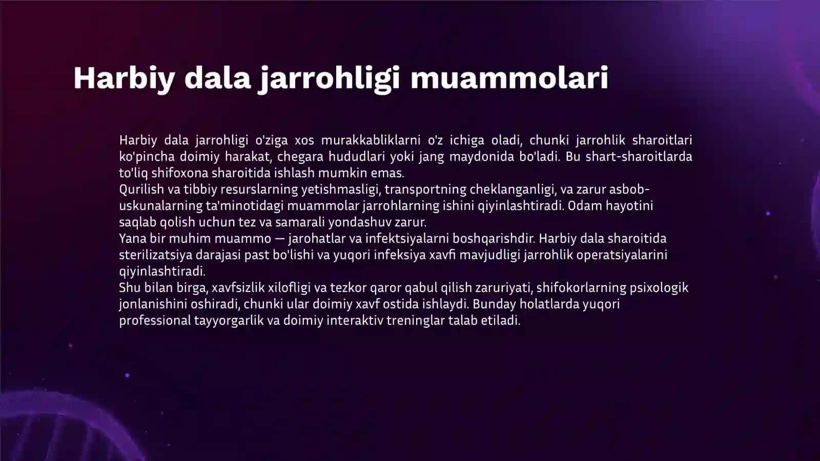 HARBIY DALA HIRURGIYASI. ZAMONAVIY TIBBIY YORDAM 3