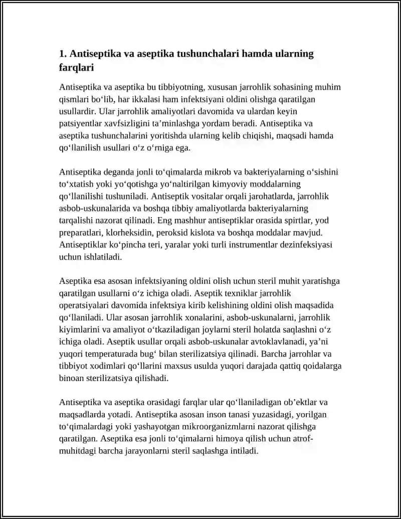 XIRURGYADA ANTISEPTIKA VA ANTISEPTIKANI QÖLLASH USULLARI, ANTISEPTIKA VA ASEPTIKA FARQLARI 3