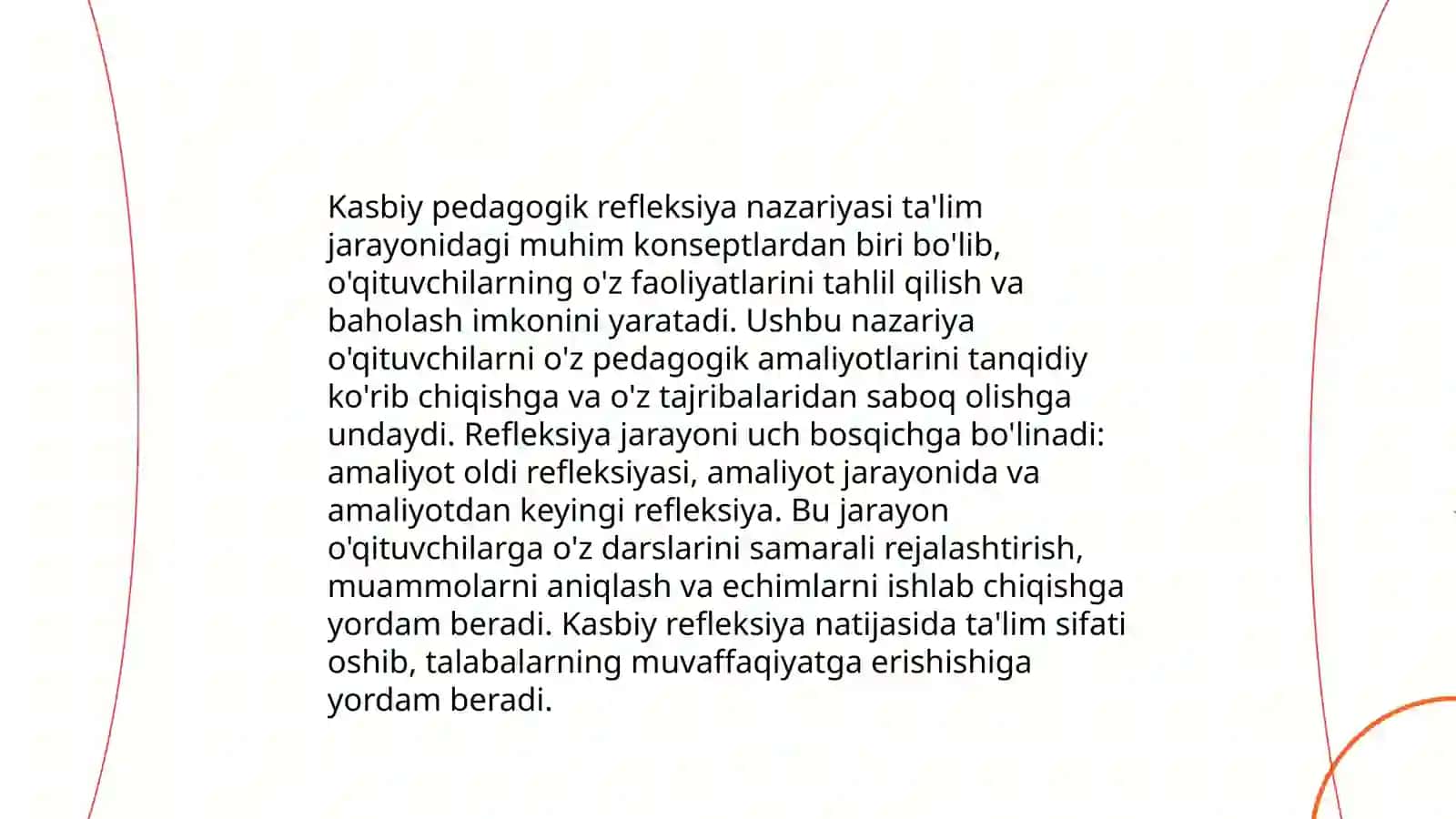 Kasbiy pedagogik refleksiya asosida òz pedagogik mahoratini imkoniyatlarini takomillashrirish 3