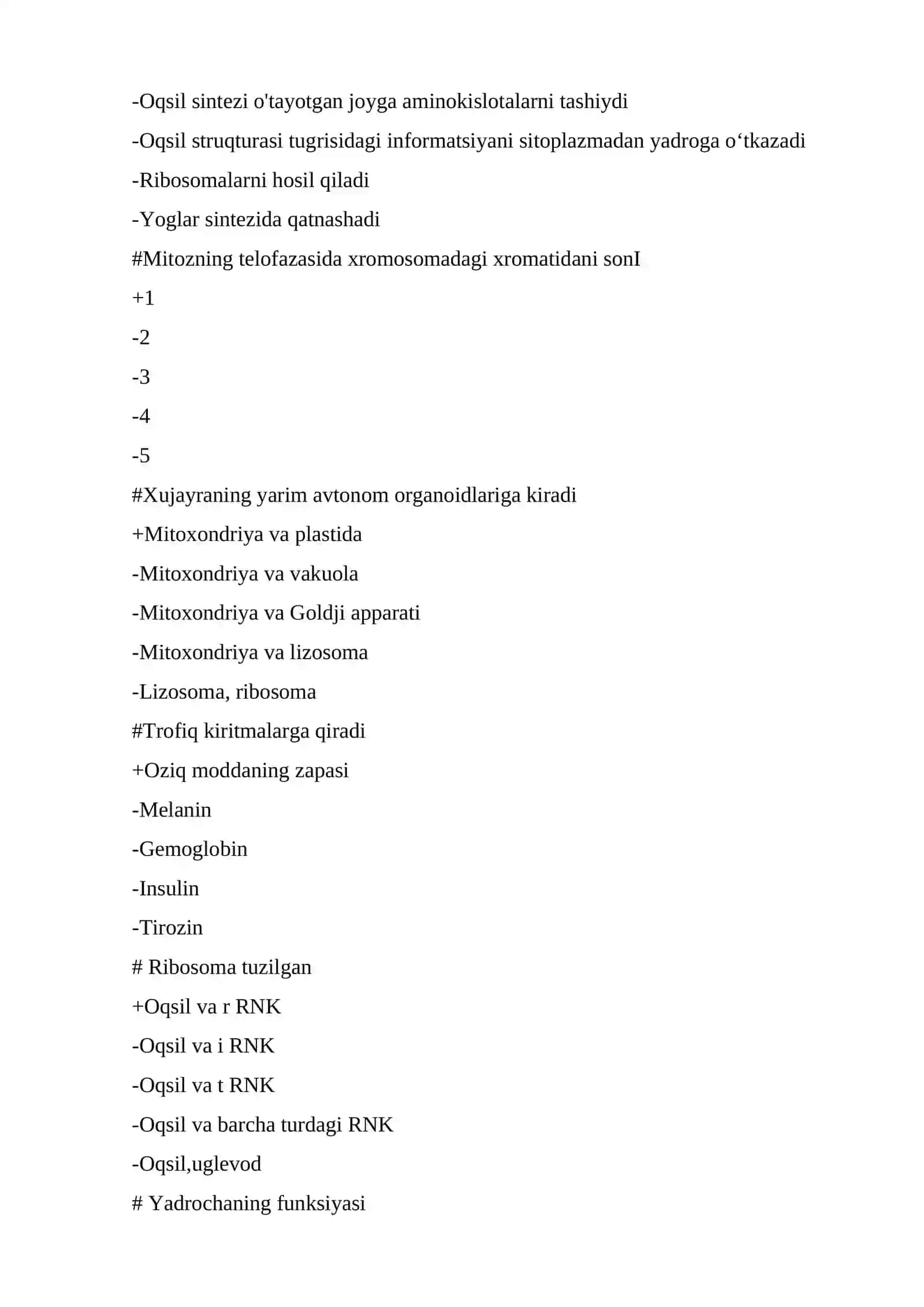 Tibbiy biologiyada. Umumiy genetika fanidаn yakuniy nazorat savollari 3