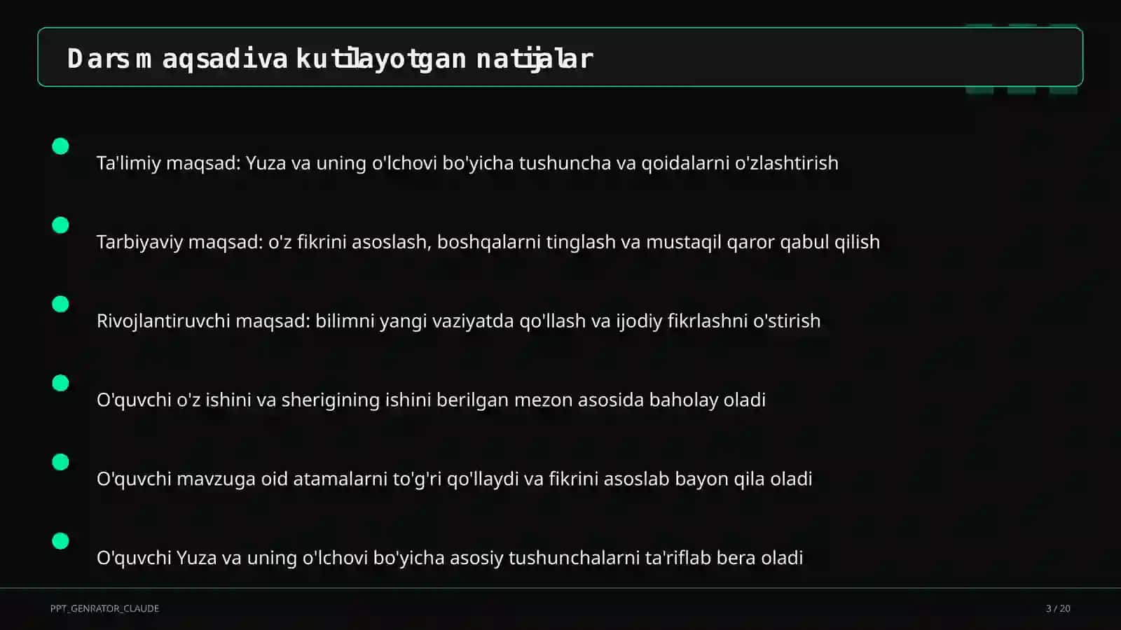 Yuza va uning o'lchovi (3-sinf) 3