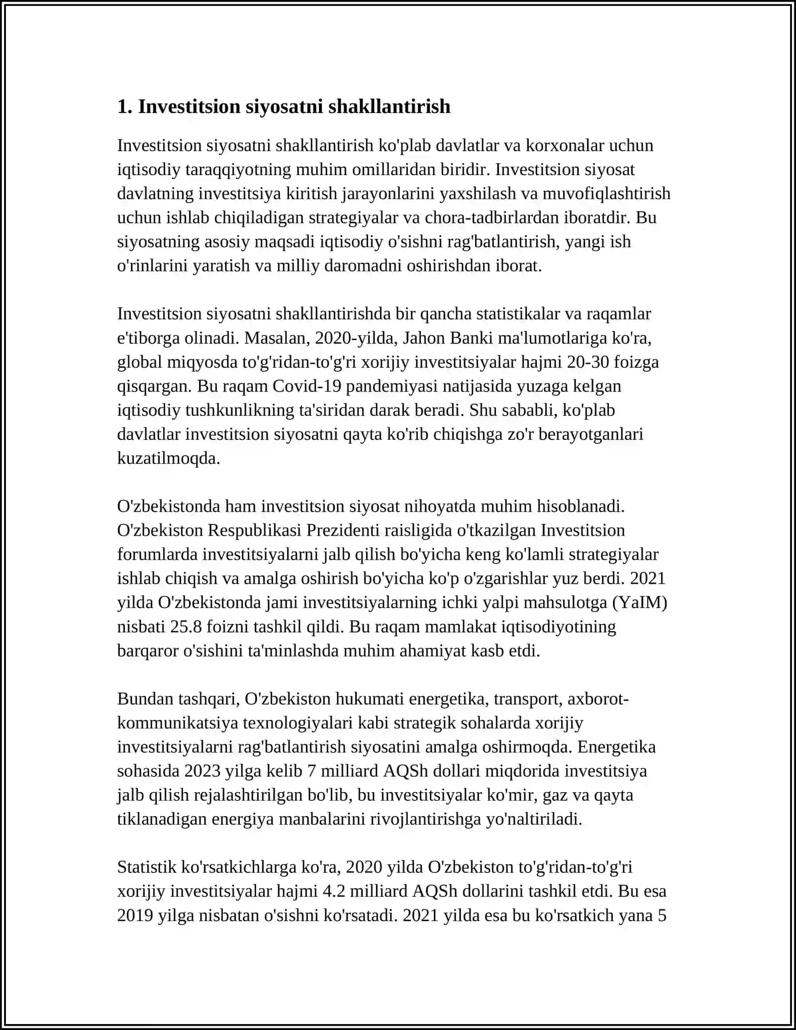 INVESTITSION IQTISODIOTDA MENEJMENT STRATEGIYALARI REFERAT 3