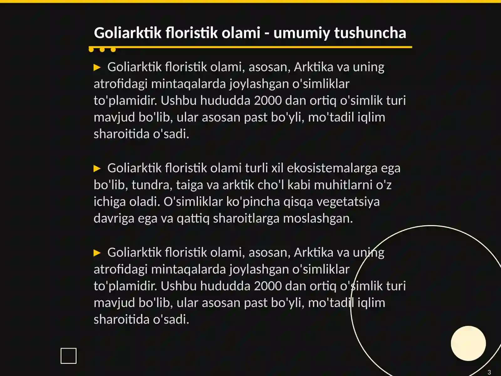 Goliarktik floristik olami va uning kichik olamlarini kontur xaritaga tushirish 3