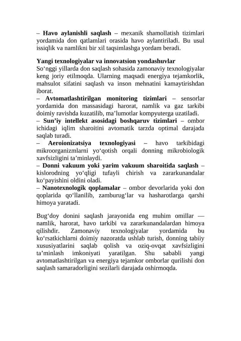 Bug’doy, donini saqlash omborlari, usullari va yangi texnologiyalari. 3