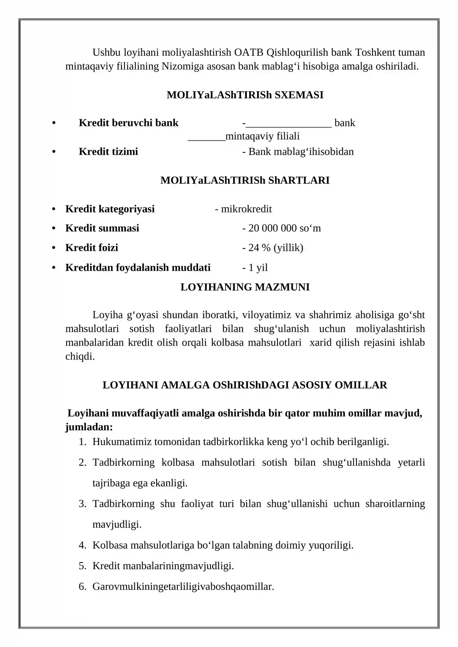 GO‘ShT MAHSULOTLARI SAVDOSI BILAN ShUG‘ULLANISH BIZNES-REJASI 3