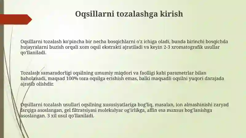 Oqsillarning tozalash usullari 3