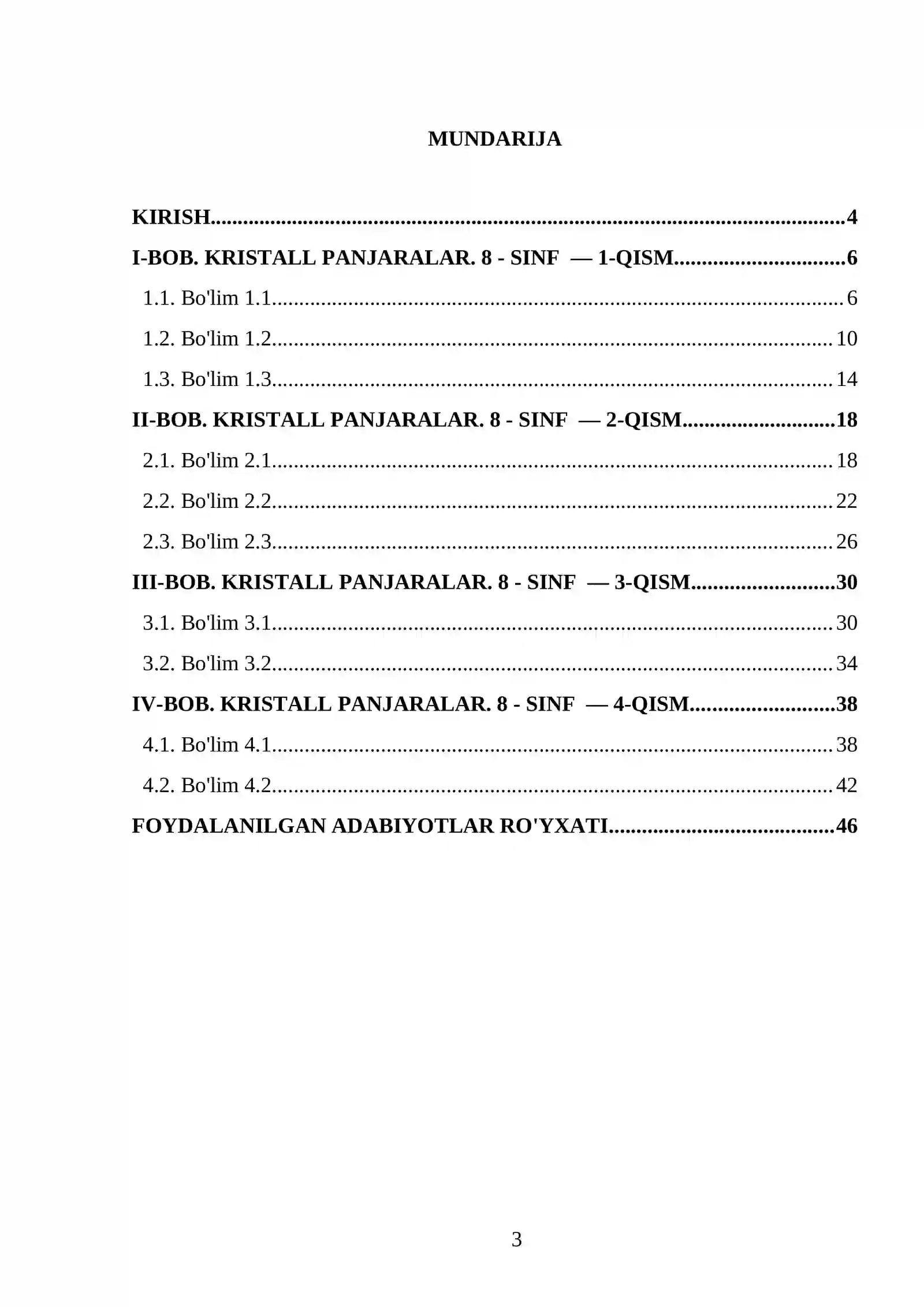 KRISTALL PANJARALAR. 8 - SINF 3