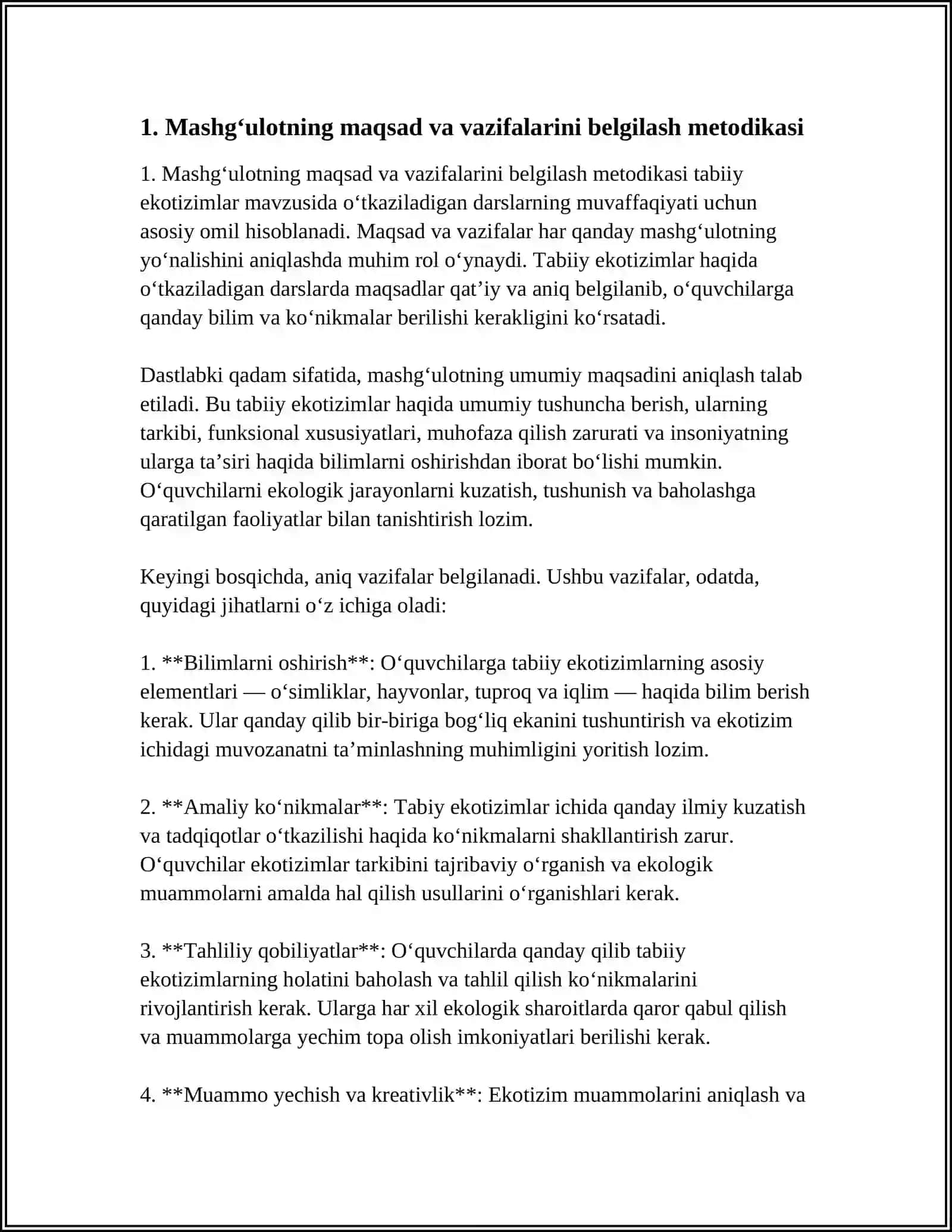 TABIIY EKOTIZIMLAR TOʻGʻRISIDA MASHGʻULOTLARNI OʻTKAZISH METODIKASI 3
