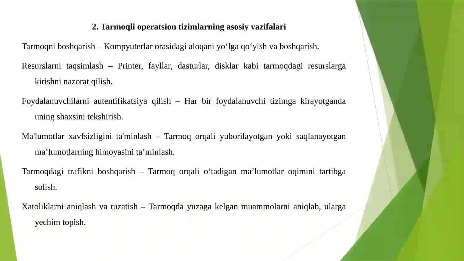 Tarmoqli operatsion tizimlar va ularning xususiyatlari 3