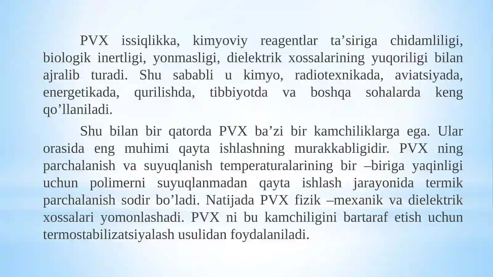 Polivinilxloridning termik barqarorligini o'rganish va oshirish 3