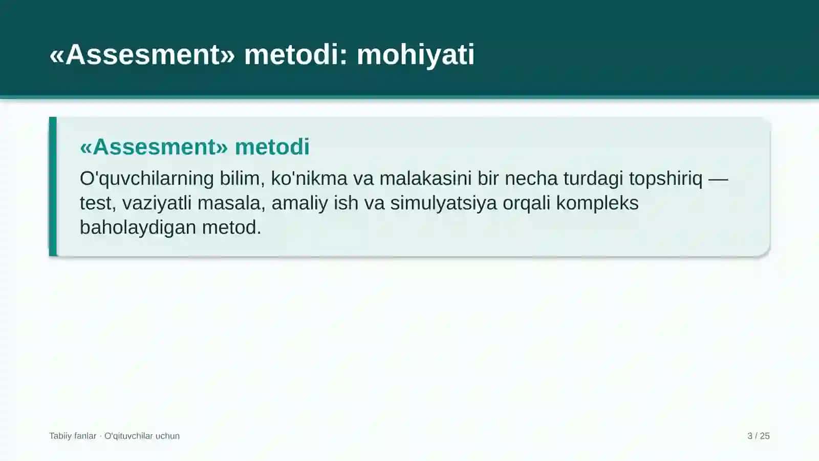 tabiiy fanlar darslarida assesment metodidan foydalanish 8422 3