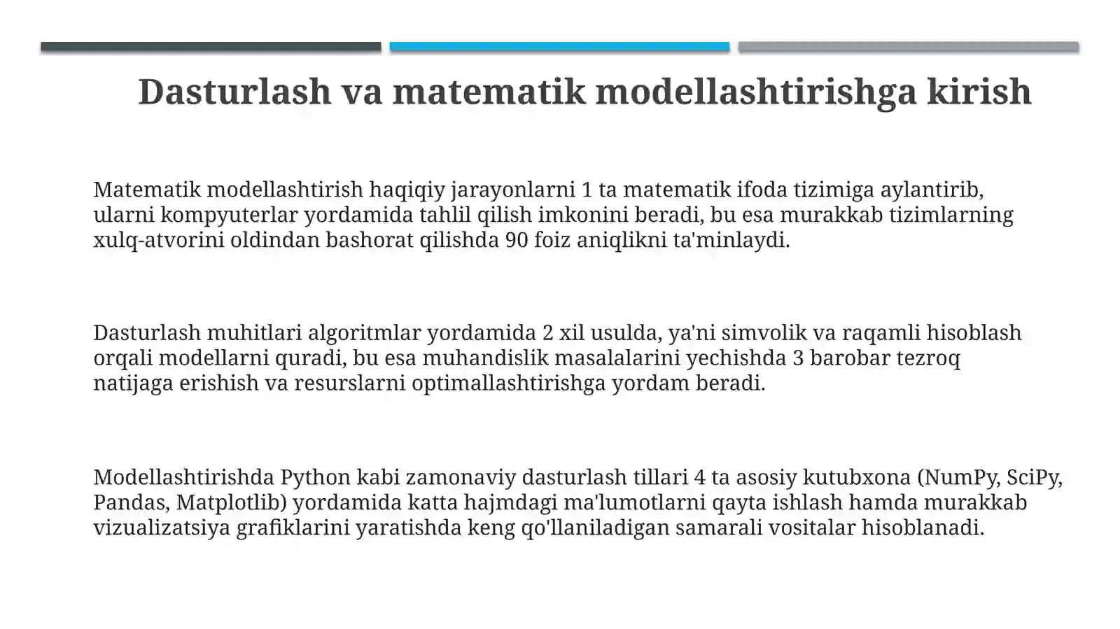Dasturlash muhitlarida (Python, MATLAB, Mathcad, Maple va boshqalar) modellashtirish 3