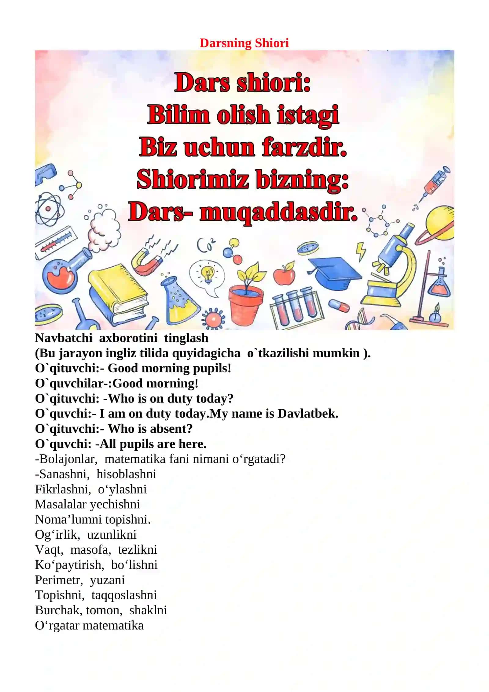 Loyiha ishi mavzusida 4-sinf Matematika fanidan dars ishlanmasi 3
