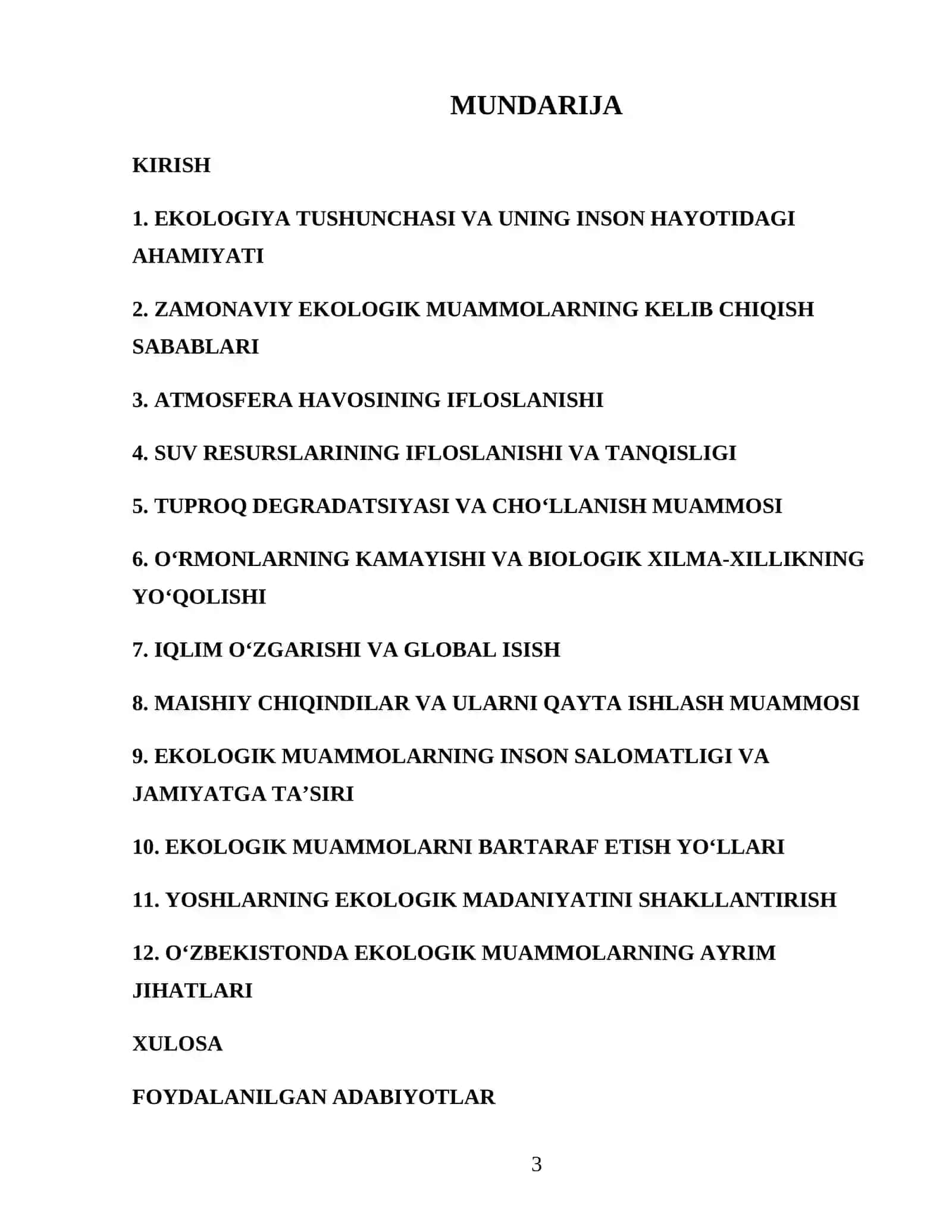 Ekologik muommolar referat 3