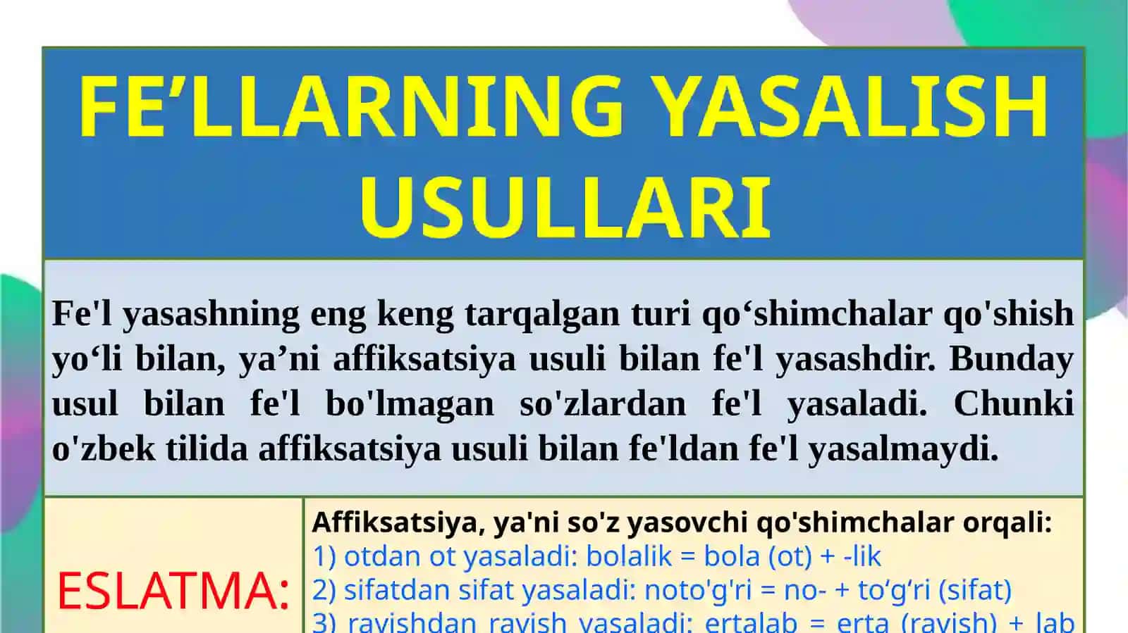 Fe'llarning yasalishi 3
