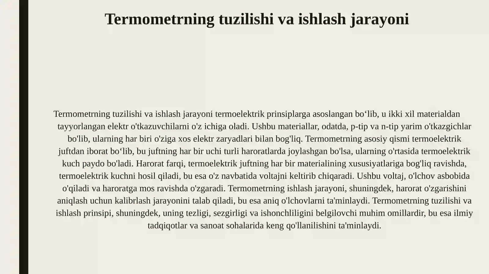 Termoelektr. Termometrlar ishlash prinsipi. 3