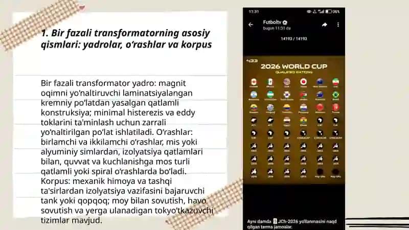 Bir fazali va uch fazali transformatrlarni tuzilishi va ishlash prinsipi 3
