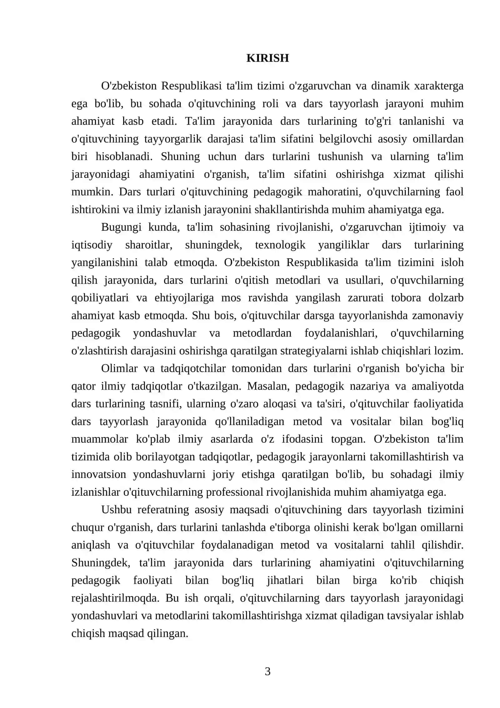 Asosiy dars tiplari oʻqituvchining darsga tayyorlanish tizimi 3