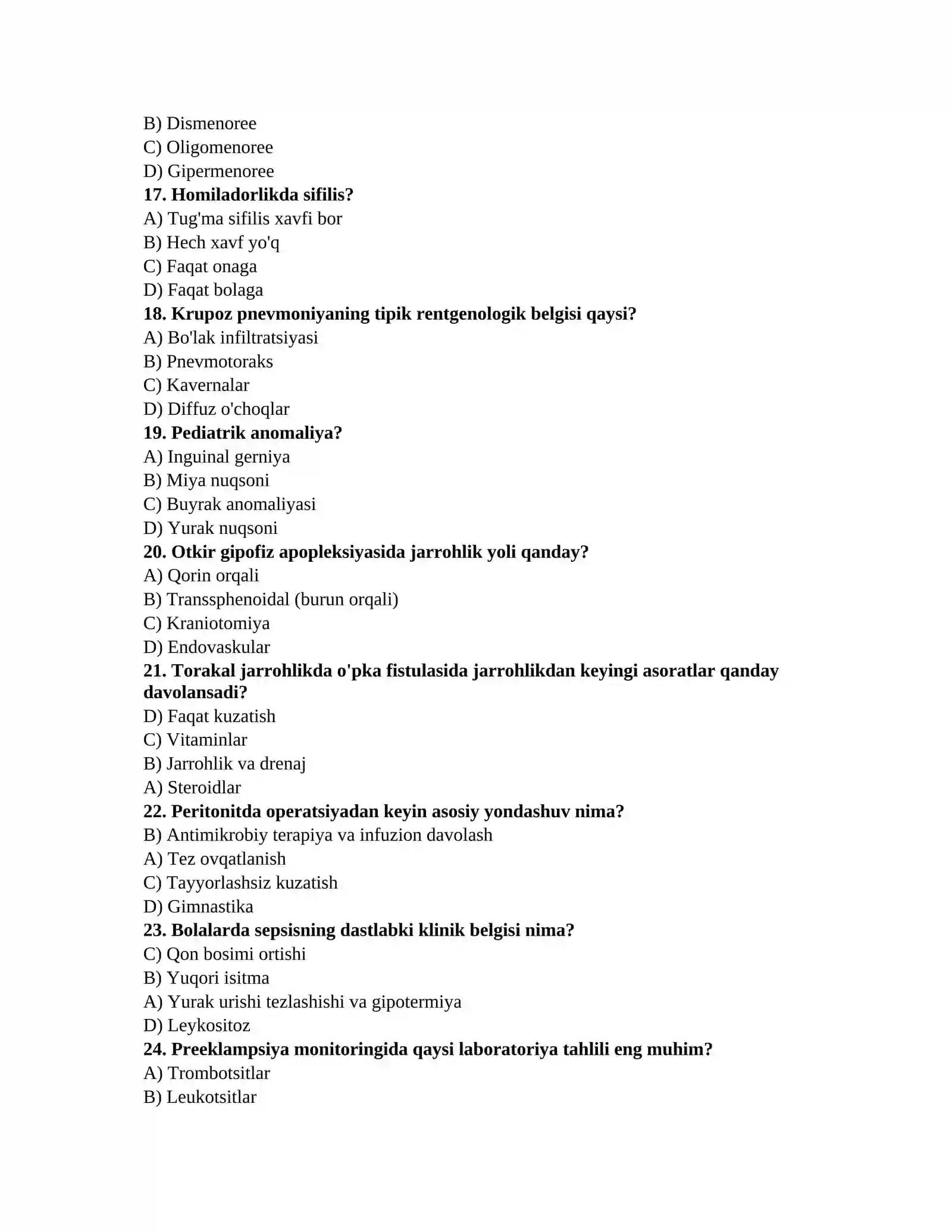 Ginekologiya testlari 3