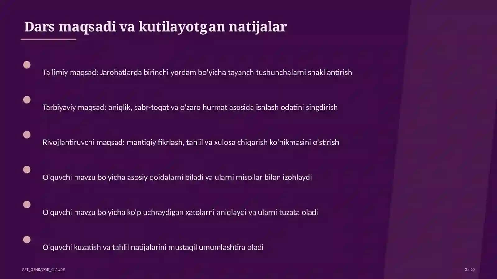 Jarohatlarda birinchi yordam (9-sinf) 3