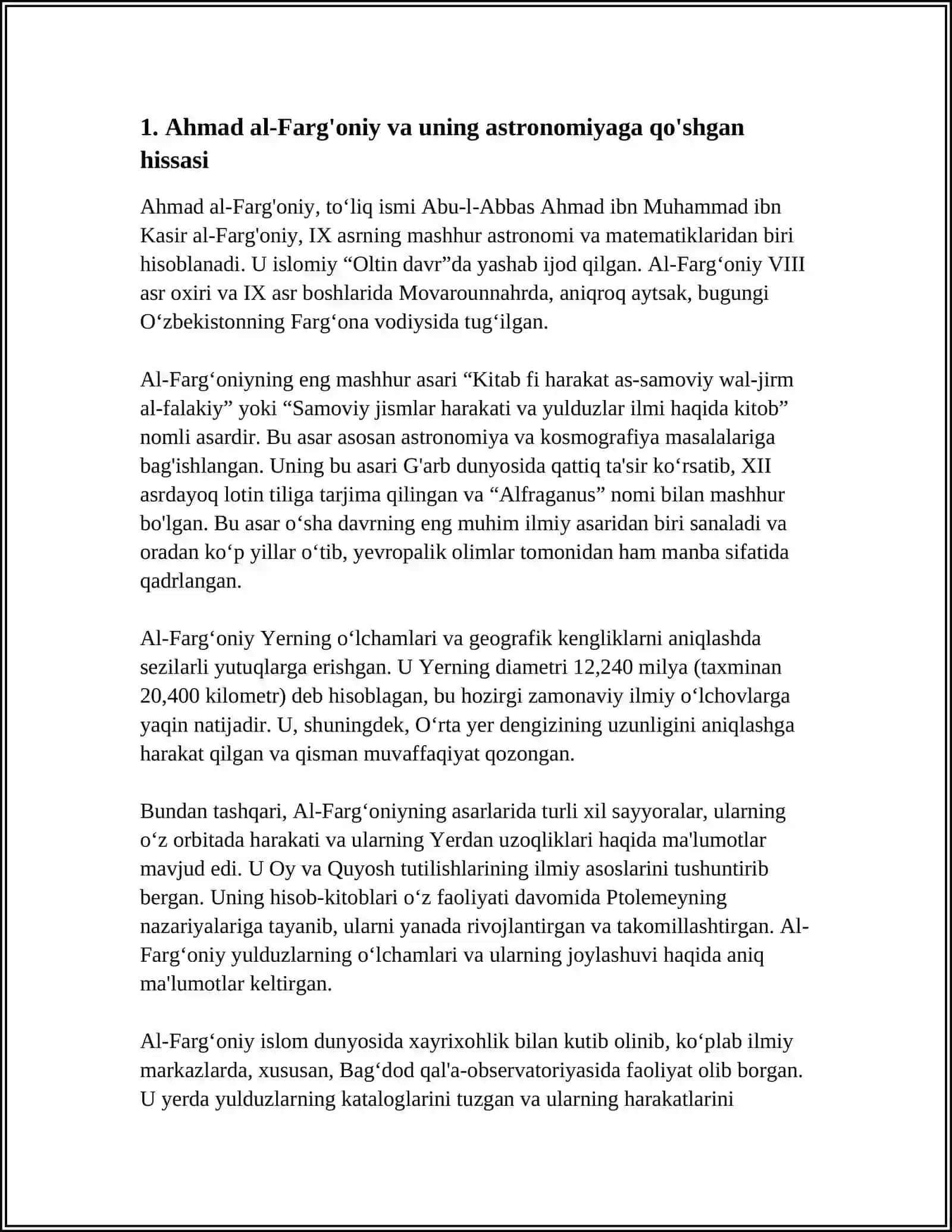 IX-XII ASRLARDA MAMLAKATIMIZ HUDUDIDA RO'Y BERGAN MADANIY UYG'ONISH, BUYUK ALLOMALARIMIZNING JAHON SIVILIZATSIYASIGA QO'SHGAN HISSASI 3
