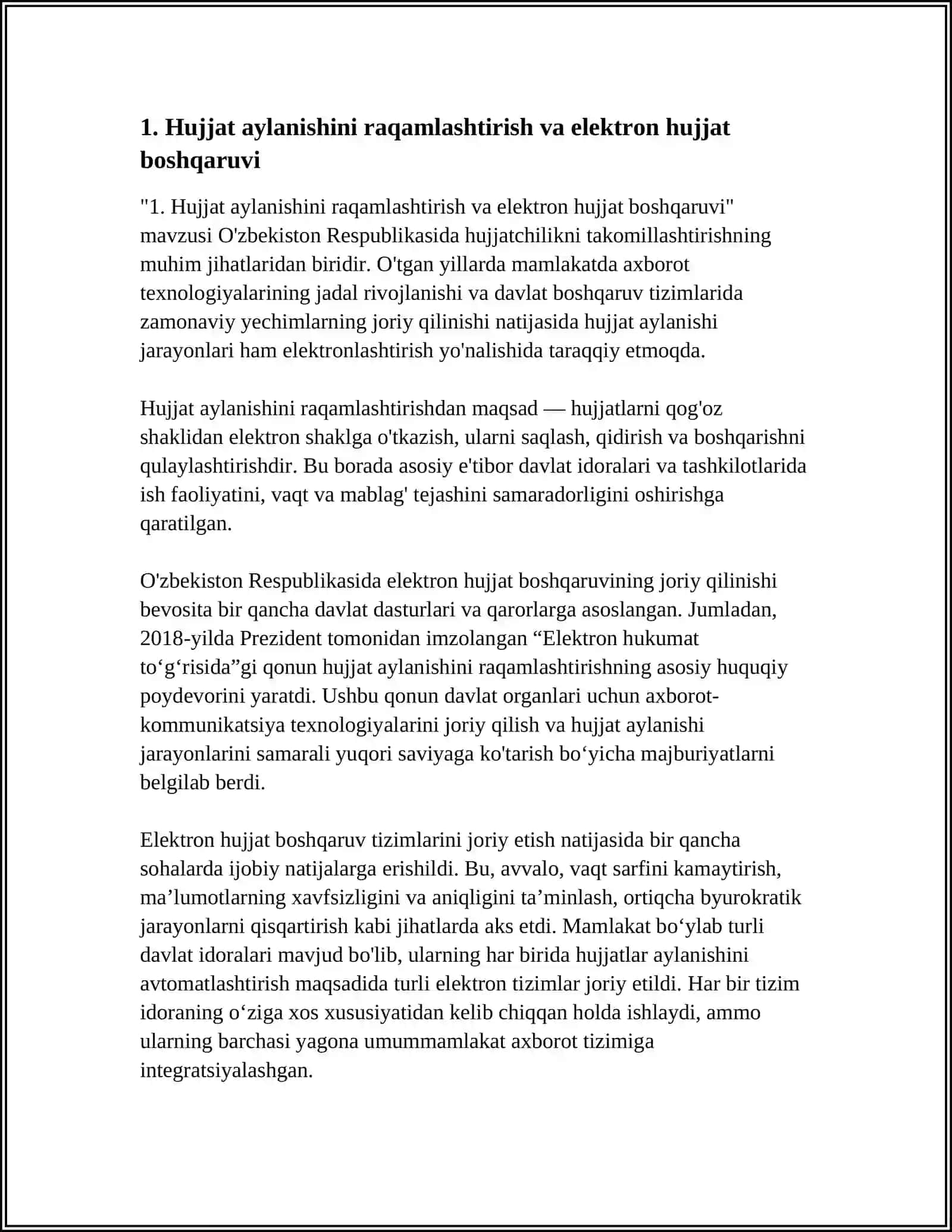 O'ZBEKISTON RESPUBLIKASI HUJJATCHILIGINING TAKOMILLASHUVI 3