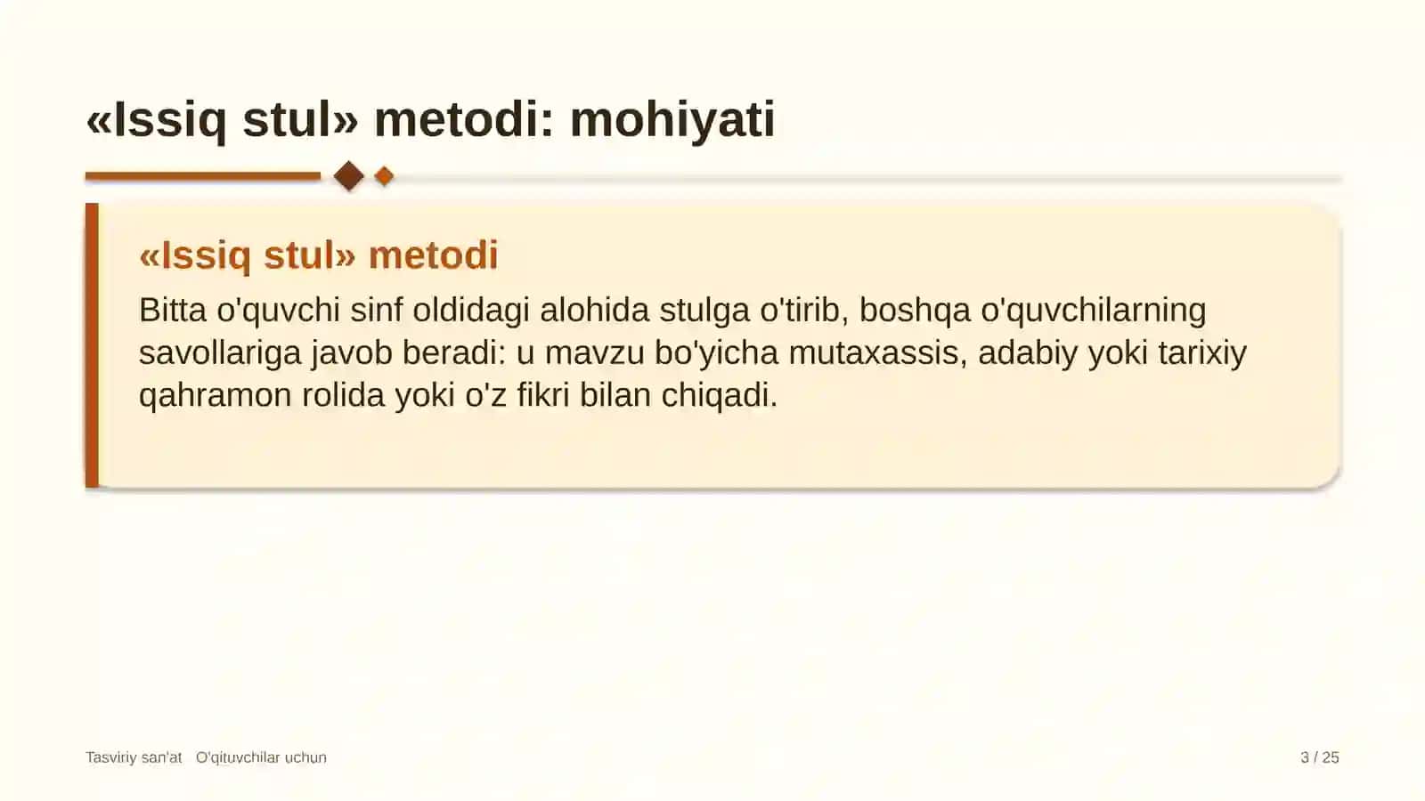 tasviriy san'at darslarida issiq stul metodidan foydalanish 6557 3
