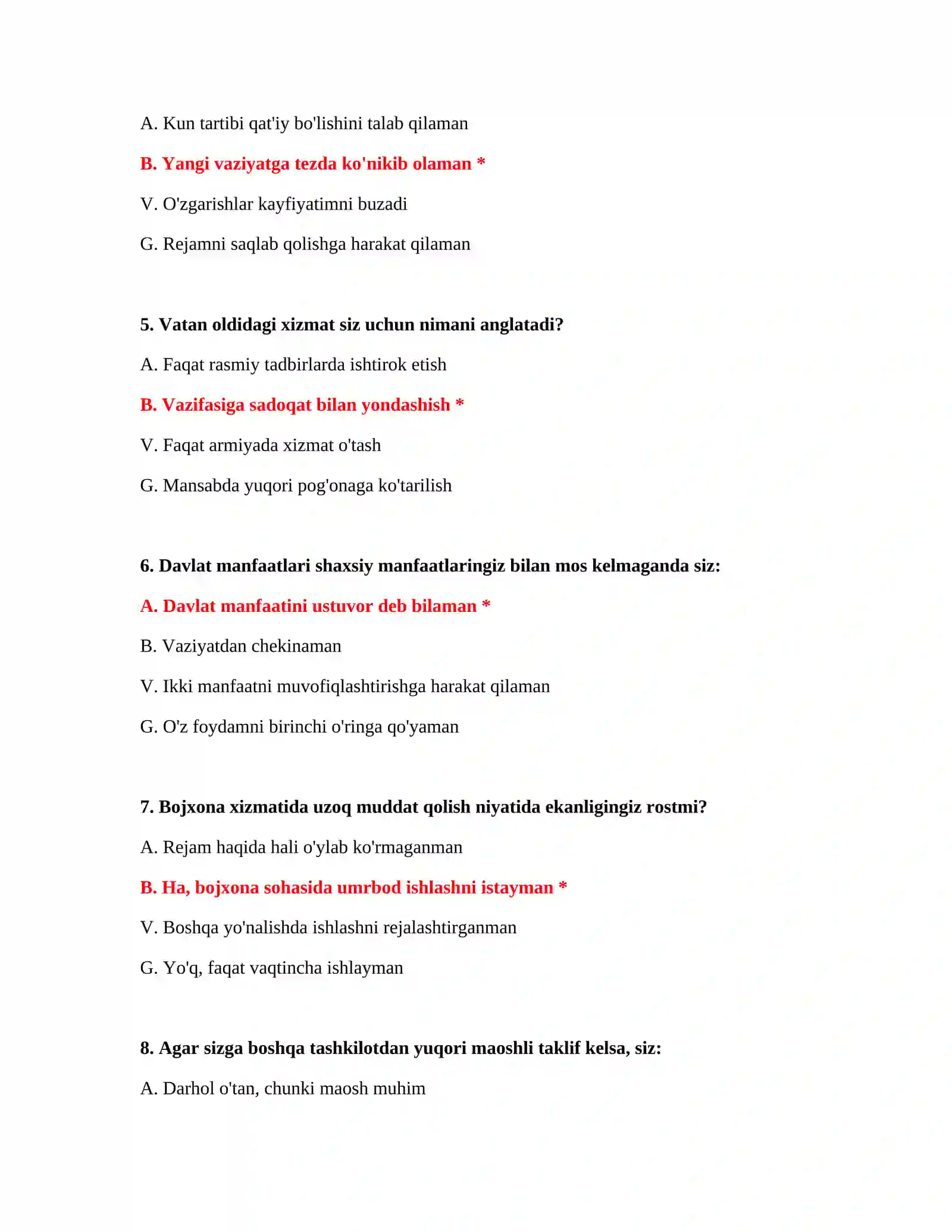 Bojxona imtihon testlari PDF 3