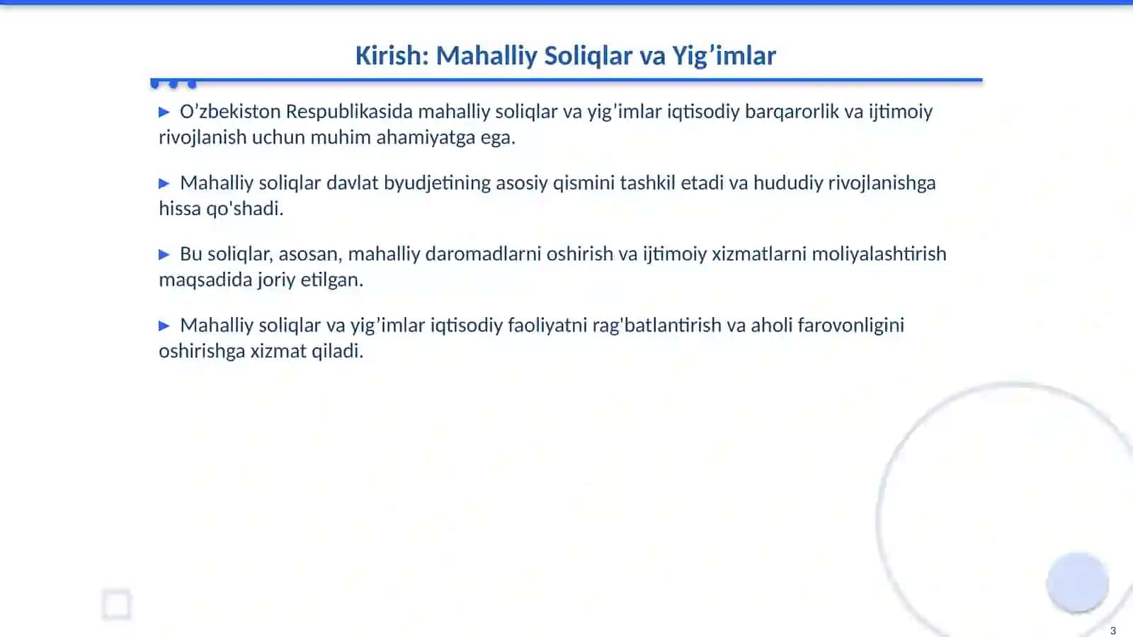 Mahalliy Soliqlar va Yig’imlar 3