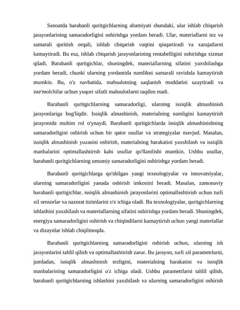 Barabanli quritgichning issiqlik almashinish samaradorligini oshirish va loyihalash 3