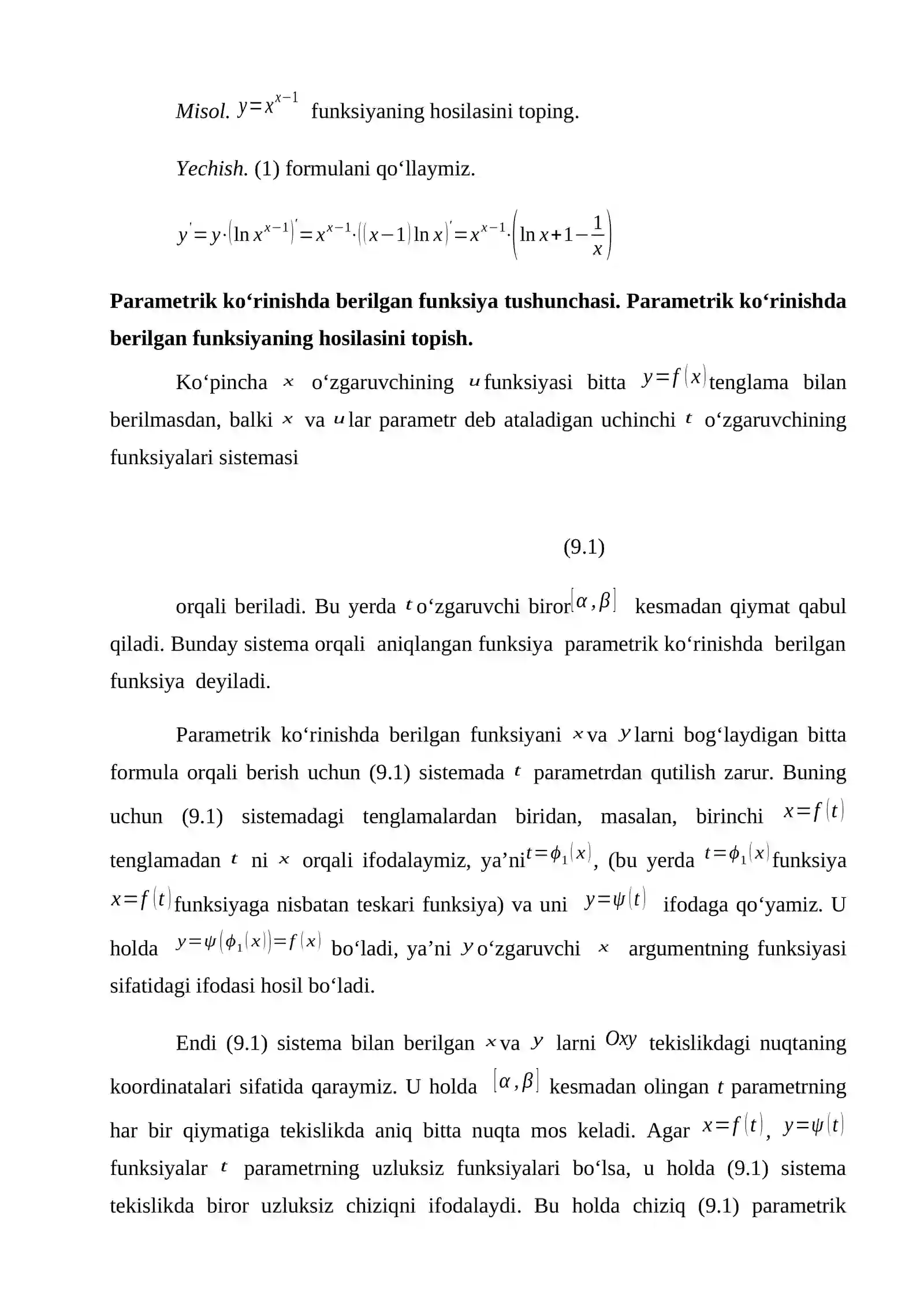 Funksiyaning parametrik va oshkormas ko’rinishda berilishi va uni differensiallash. 3